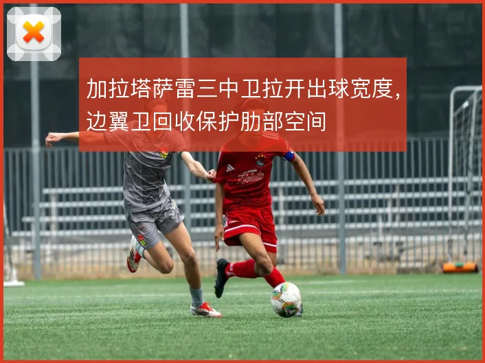 加拉塔萨雷三中卫拉开出球宽度，边翼卫回收保护肋部空间